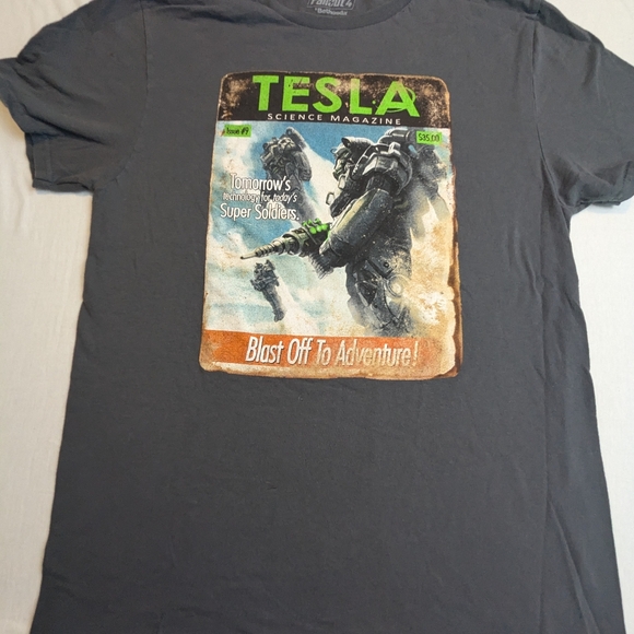 Fallout TESLA Blast Off To Adventure Black Tee Shirt Medium - Picture 2 of 6